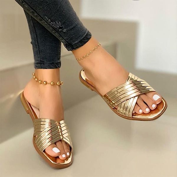 

slippers 35-43 ladies beach summer gladiator shoes women slip on bling gold flat slides outdoor female casual sandals ulc3, Black