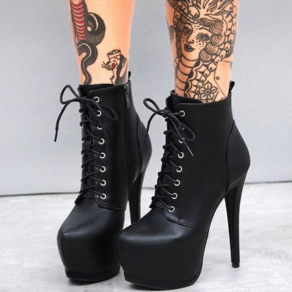 

fashion thin high heels fetish boots woman shoes platform pole dance zip up ins trendy neutral booties, Black