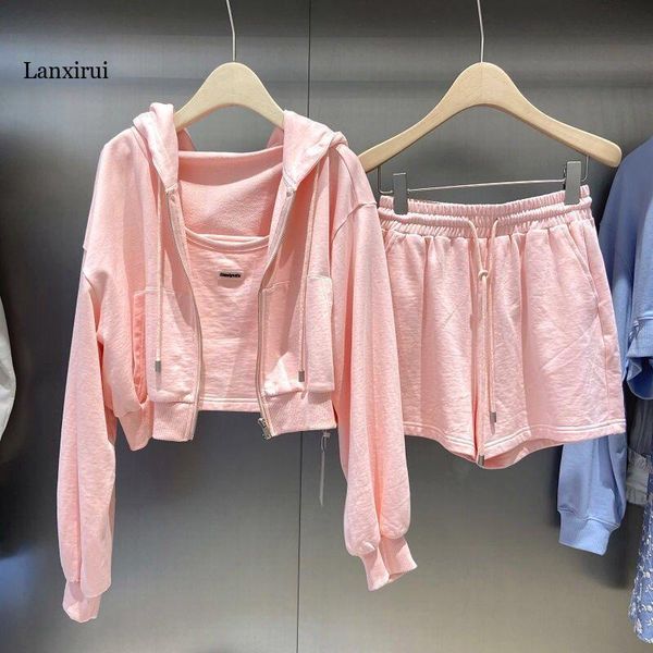 

women's shorts plus size tracksuit women set sport clothing spring summer and camisole hoodies 3 piece suit crop hooded jackets, White;black
