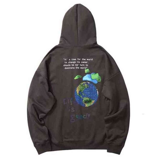 

hip hop streetwear hoodies globe print men harajuku trui hoodie winter fleece catoen herfst sweatshirt losse, Black