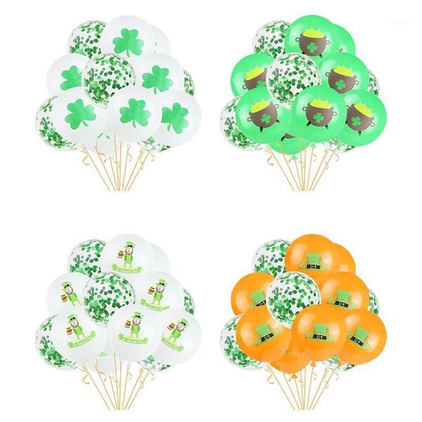 Decorazione per feste 10/15pcs Lucky Clover Cappello verde Stampato Palloncino in lattice Palloncini coriandoli per il giorno di San Patrizio Decorazioni per festival irlandesi Glob