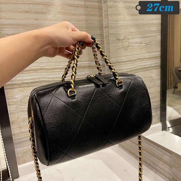 

soft leather women's handbag pure black pillow bag luxury design vintage metal letter inlaid shoulder bags 2 sizes classic women purse