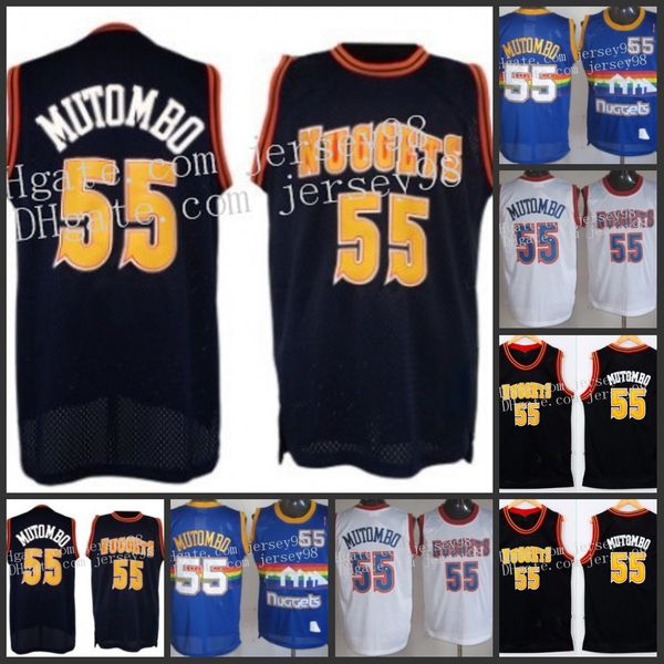 

denver nuggets men #55 dikembe mutombo graymen retro jersey, Black