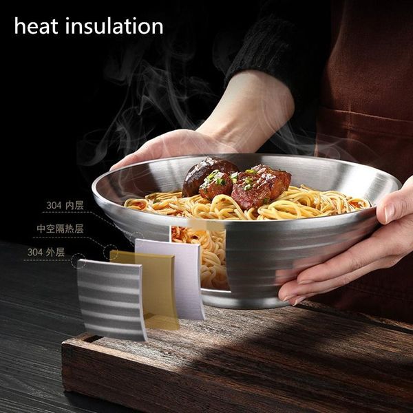 

ramen soup bowl 304 stainless steel kitchen tools silver color large size 20/22/24cm dia., 1 piece bowls