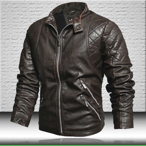 

leather jacket men brand bomber jacket faux leather coat mens fleece slim fit motorcycle pu jackets outwear clothes 211009, Black