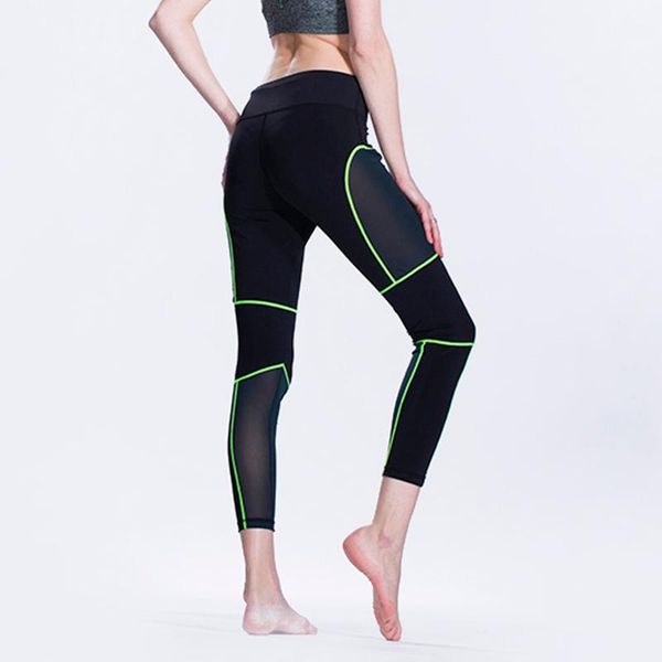 

women's leggings mesh stitching quick-drying high waist clothes gym sports running fitness leginsy damskie #gh, Black
