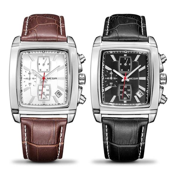 

wristwatches megir original watch men quartz military male watches leather wristwatch man clock relogio masculino 2021, Slivery;brown