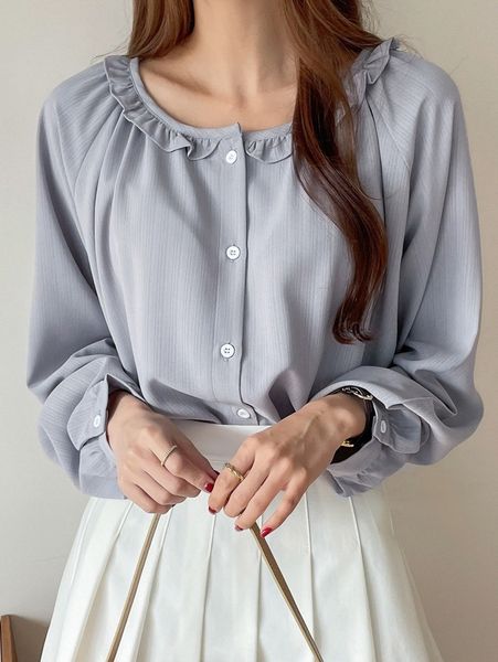 

dazy frill trim raglan sleeve blouse z7x9#, White