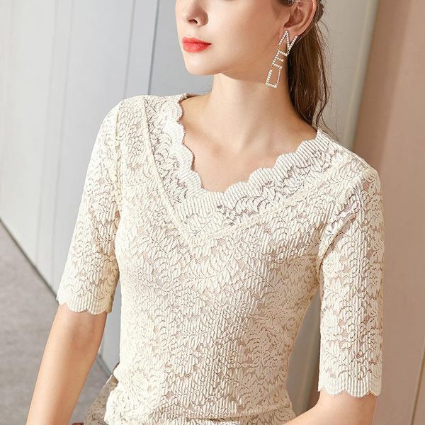 

women's t-shirt lace for dress in early autumn 2021, White