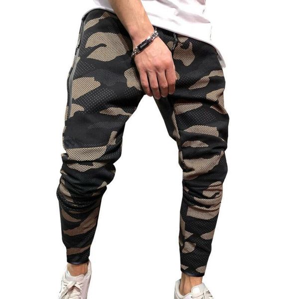 

camouflage printed men's pants elastic waist plus size male pencil casual sports trousers long joggers, Black