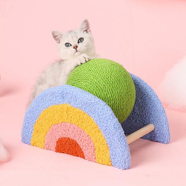 

cat toys scratching board rainbow small climbing frame sisal rope wooden ball grinding claw toy pet supplies