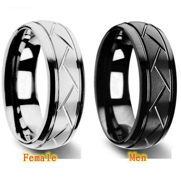 

fashion mens silver color black tungsten carbide ring groove multi-faceted for men women engagement anniversary gifts