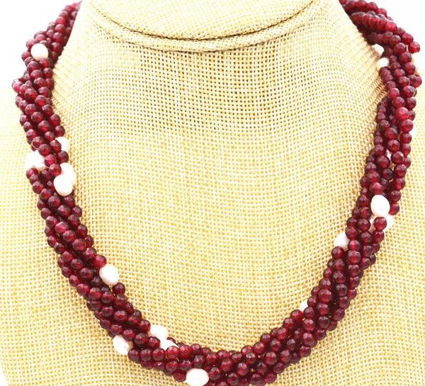 

earrings & necklace 6 row white pearl natural faceted bead earring 17", Silver