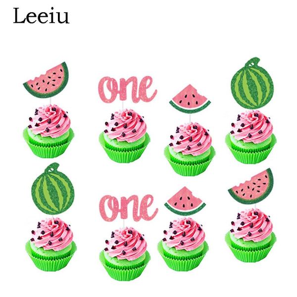 

leeiu baby shower kids 1st birthday decoration watermelon cake ers happy one years flags party supplies other event &