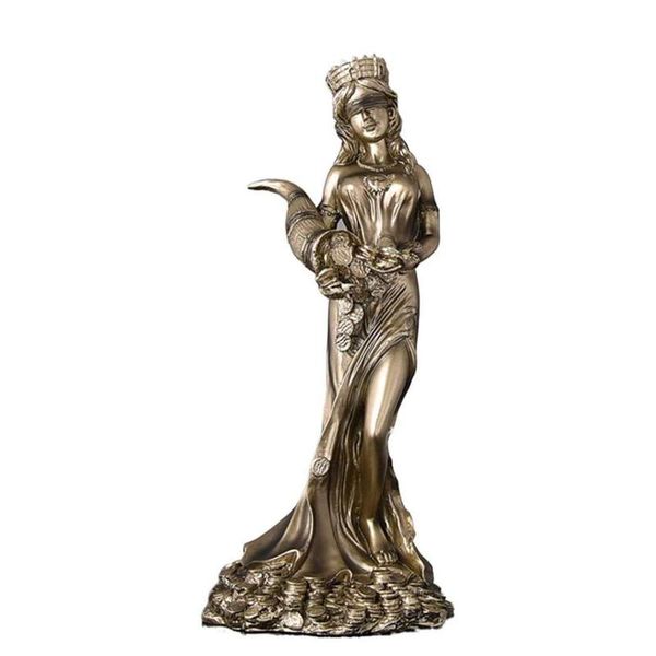 

blindfolded fortuna statue - ancient greek roman goddess of fortune cold cast bronze luck sculpture decorations for home decorative objects