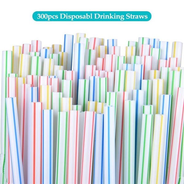 

drinking straws 300 pack disposable flexible plastic striped multi color rainbow bendy straw bar accessories