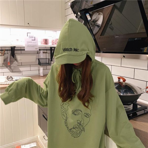

women's hoodies & sweatshirts autumn korean ulzzang fashion simple long-sleeved hooded sweatshirt ins harajuku solid loose casual femal, Black