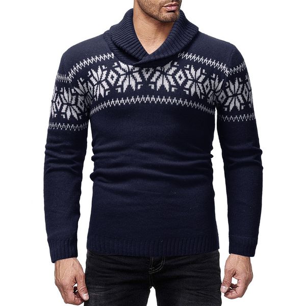 

men's fashion sweaters snowflake pullover style slim lapel, White;black
