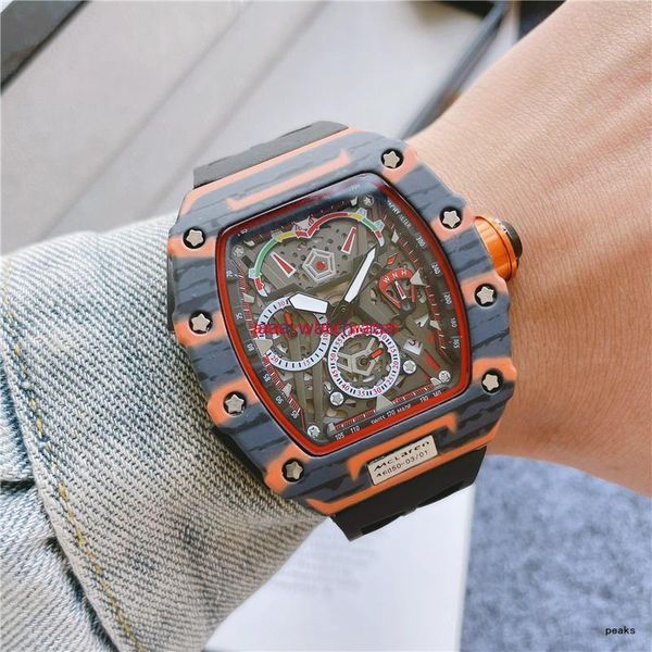 

digite version skeleton dial all fiber pattern case japan sapphire mens watch rubber designer sport watches 2022, Slivery;brown