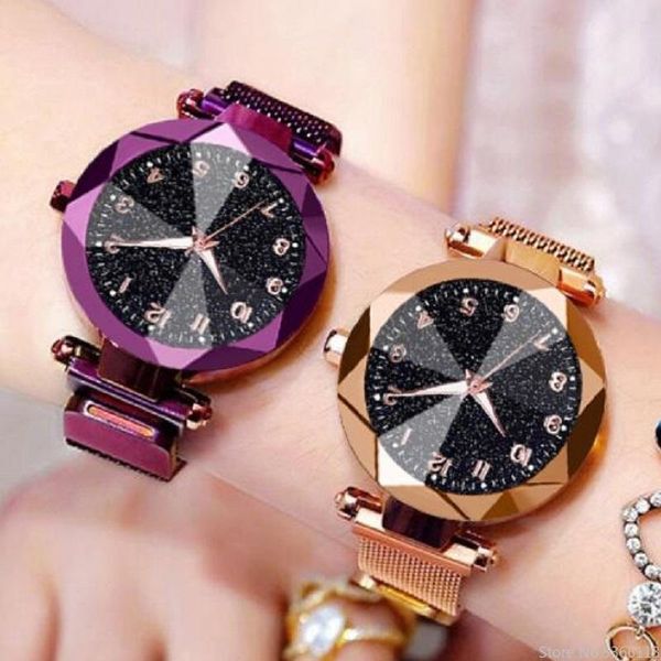 

wristwatches luxury women's watches bracelet quartz stainless steel illuminate magnet watch women starry sky wrist ladies dress clock, Slivery;brown