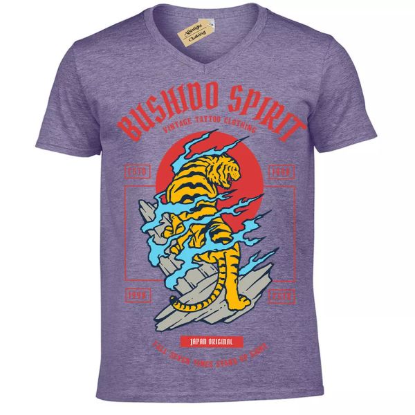 

bushido spirit camiseta tigre japonÃ©s hombre cuello en v, White;black