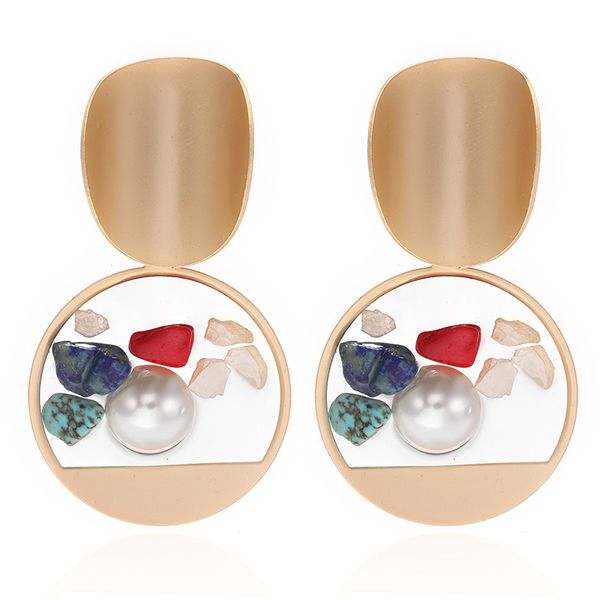 

budrovky fashion new alloy round resin inlaid pearl turquoise embellished geometric earrings ear studdio chan contact, Silver