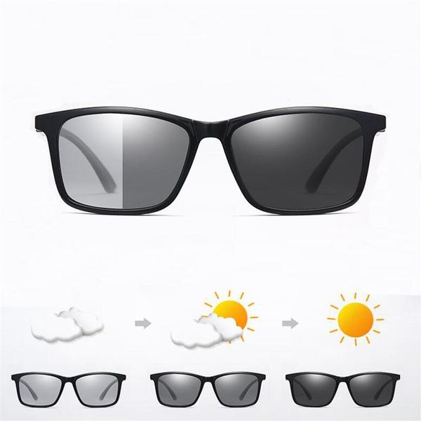 

sunglasses ultra-light tr90 frame square men polarized goggle women sun pochromic gray lens retro glasses for male, White;black
