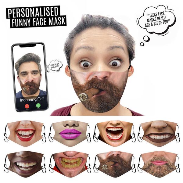 

1pc funny beard printing face mouth masks dustproof face shield women men party mask mascarillas filter halloween cosplay