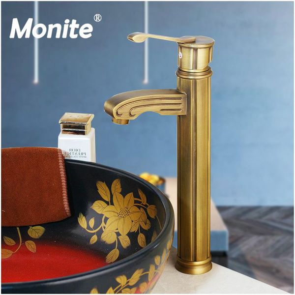 

bathroom sink faucets monite antique brass tap wash basin faucet counter stream spout water mixer solid