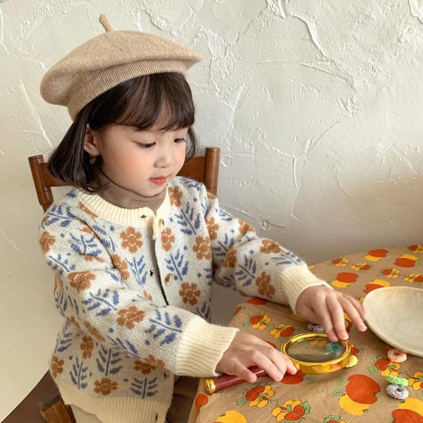 

pullover 8636 children's sweater coat baby girl cardigan autumn and winter 2021 round neck flowers girls, Blue