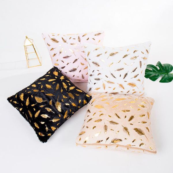 

feather bronzing gold foil pillow case sofa waist throw cushion cover decorative pillows home decoration cushion/decorative