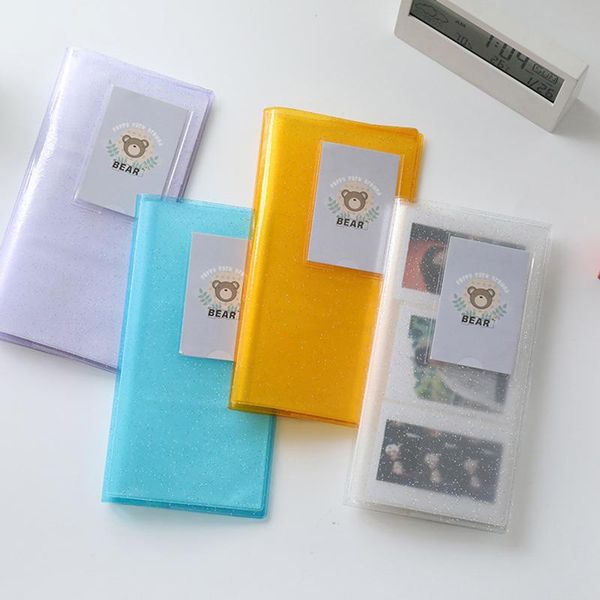 

card holders 84 pockets gold glitter long po mini pvc transparent 3 inch plug-in polaroid storage case name, Brown;gray