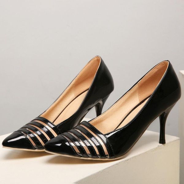 

plus size 46 women thin high heels shoes comfort pointed toe fashion concise shallow pumps gold stilettos black dress