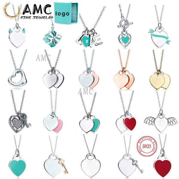 

AMC tiff necklace 925 silver pendant necklace female jewelry exquisite craftsmanship official logo classic blue heart necklace
