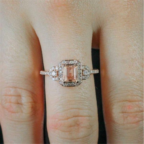 

cluster rings fashion elegant rose gold morganite ring set for women bridal wedding engagement jewelry, Golden;silver