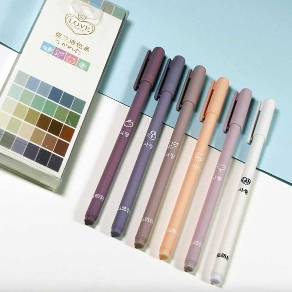 

6pcs/set kawaii morandi colors gel ink pen cute stationery gift for kids school office supplies drop- wholesale pens