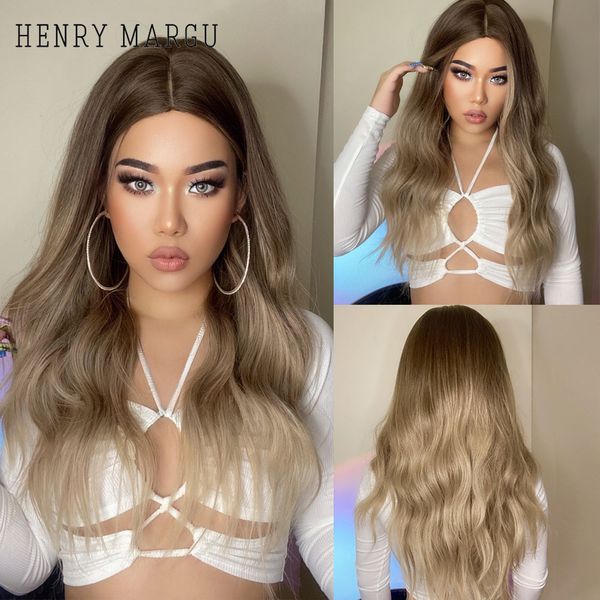 Margu Sintetic Wigs para Mulheres Afro Longo Ondulado Ombre Ombre Cinzento Marrom Perucas Cosplay Festa Daily Fake Hair Alta Temperatura Fibrefactory Direct