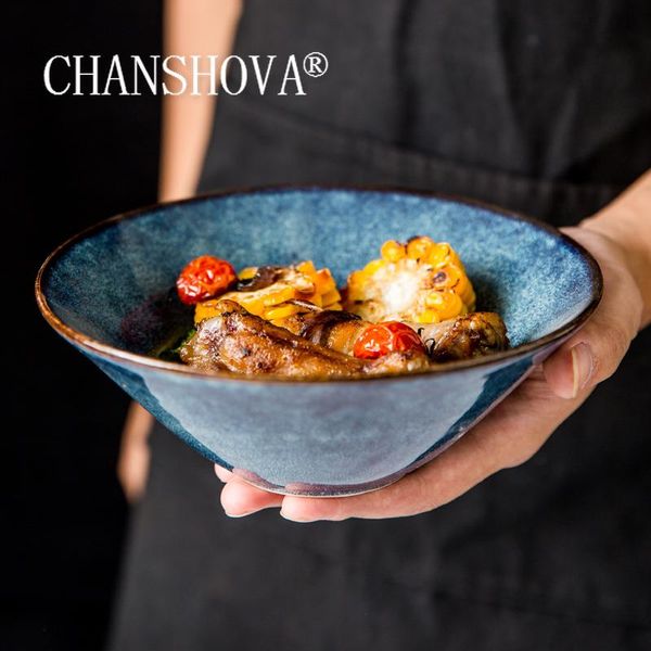 

bowls chanshova blue ceramic personality noodle bowl salad with handle dinner plate china porcelain tableware g228
