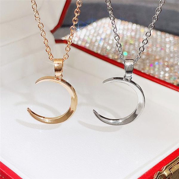

pendant necklaces huitan metal color moon necklace for women simple stylish neck accessories minimalist gift trendy jewelry, Silver