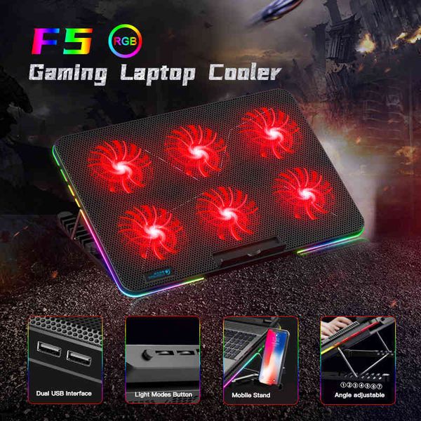 Coolcold RGB-Beleuchtung, Gaming-Stil, 6 Lüfter, LED-Bildschirm, 12–15,6 Zoll Laptop-Kühlpad mit Handyhalter