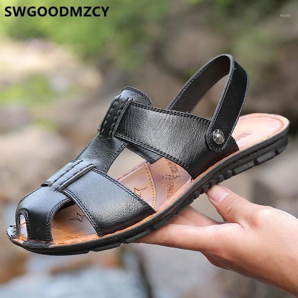 

outdoor sandals italian leather for men summer shoes beach mens casual designer big size 48 buty1, Black