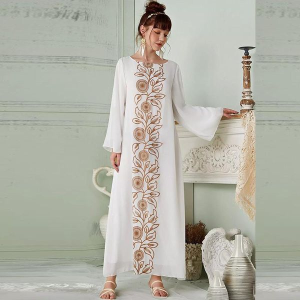 

ethnic clothing muslim dubai white dress high-density pearl chiffon embroidered eid al fitr evening high-end casual abaya long skirt, Red