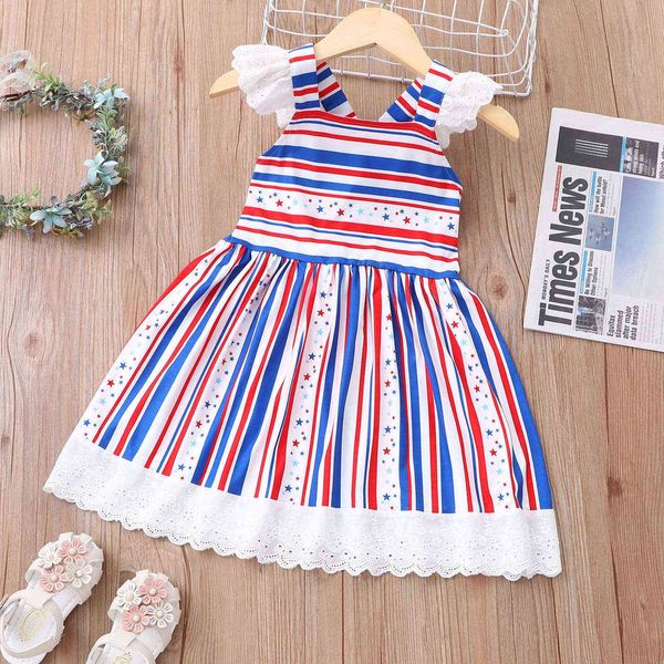 Мода Детское платье набор малышей дети девочки девочек летом без рукавов флаг печать платье платье принцессы детская девушка одежда для одежды Q0716