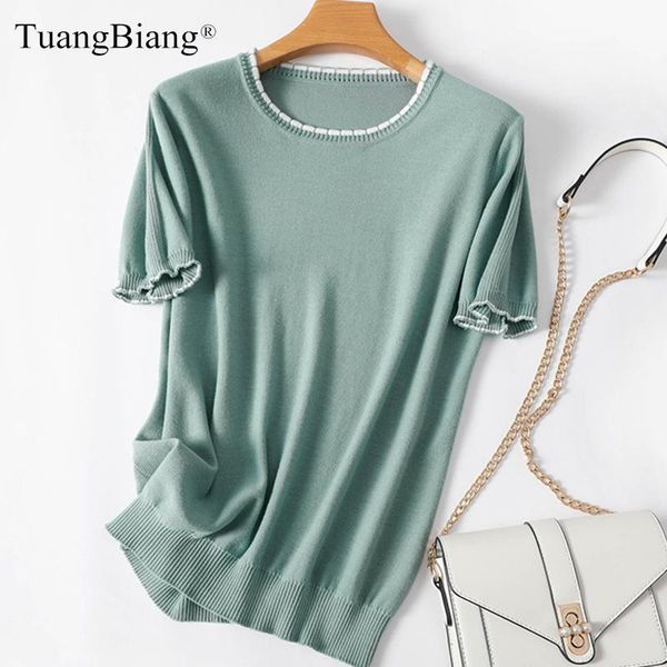 

women's sweaters 2021 summer cotton flare sleeve woman green pullovers elegant loose stretch o-neck lady jumpers casual fashion soft kn, White;black