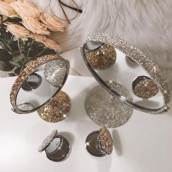 

shinning rhinestones small vanity mirror round flap folding bling mini handheld fashion kawaii makeup mirrors hand