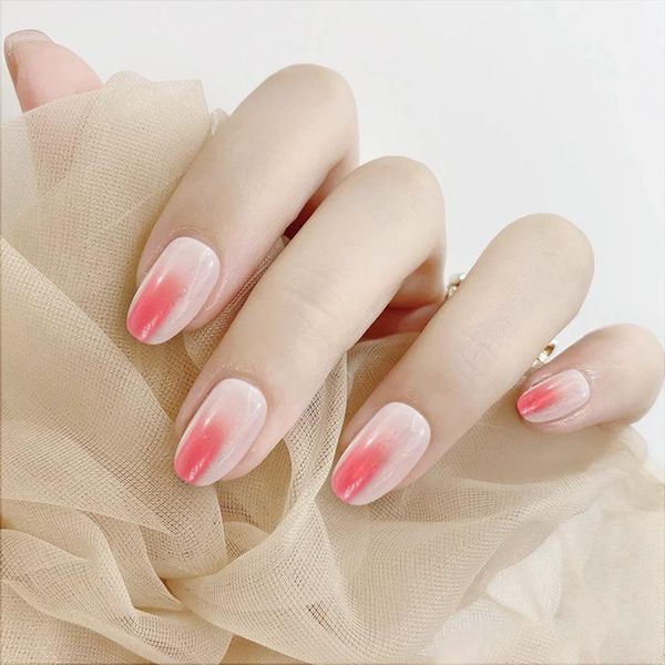 

false nails short square full cover fake fingernails press on glossy artificial diy decoration supplies with gule, Red;gold