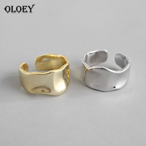 Cluster Ringe OLOEY Authentische 925 Sterling Silber Koreanische Einstellbare Ring Edlen Schmuck Einfache Unregelmäßige Konkav-konvexe Offene Frauen YMR793