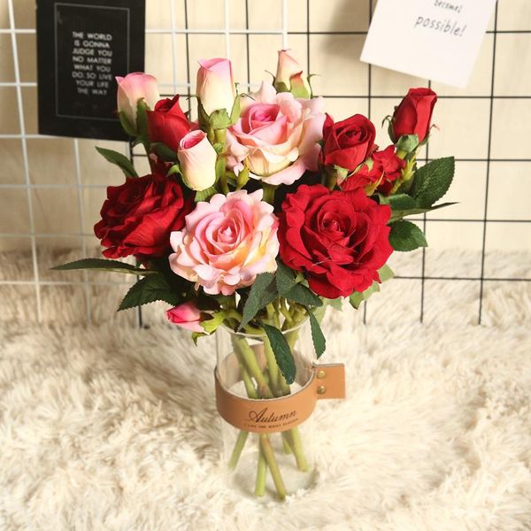 

decorative flowers & wreaths 36cm pink rose 3 big flower head artificial for vases modern wedding room decor