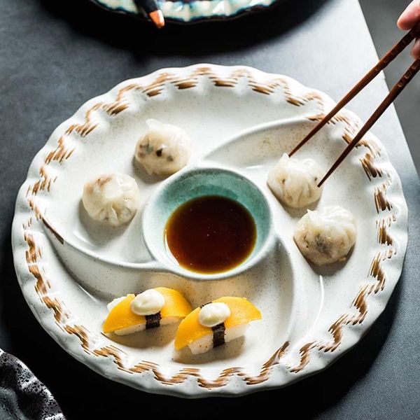 

high-end grid plate with three grids large creative ceramic plate, snack side dish table set dishes & plates