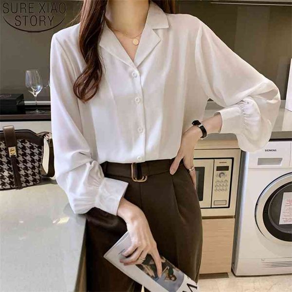

elegant suit collar button up shirts fall lorean loose chiffon blouse women long sleeve office ladies blusas 11970 210506, White
